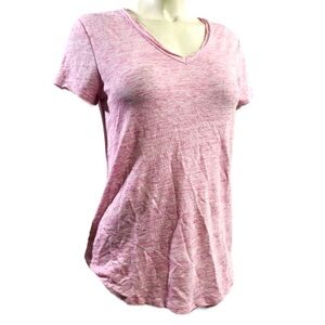 J. McLaughlin Linen Blend Top V Neck Short Sleeve Top Small Pink White Heathered